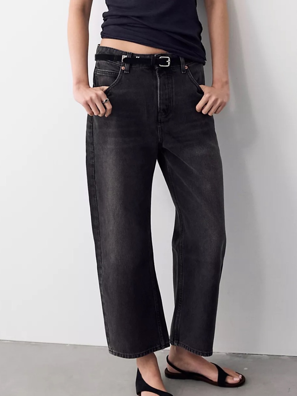 Free People Black Washed Boyfriend Jeans